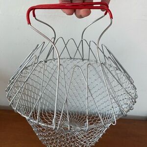 Vintage collapsible Wire Basket with Red Handle 1980's